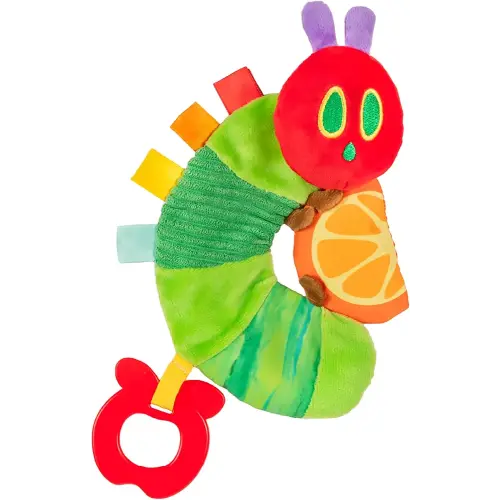 Kids Preferred Eric Carle Toddler Toys The Very Hungry Caterpillar Sensory Toy with Crinkle Orange Slice and Teether Ring for Car Seat and Stroller