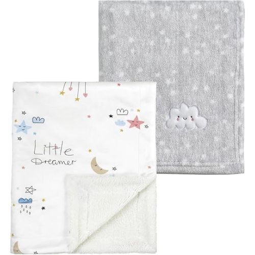 CREVENT 2Pcs 30''X40'' Cute Cozy Fluffy Warm Baby Blankets for Infants Toddlers' Bedding Crib Cot Stroller - Grey Cloud + Dream