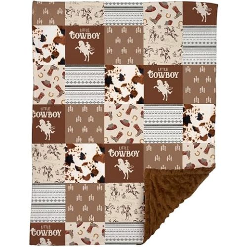 Western Baby Blanket, Cowboy Minky Blankets for Boys Girls, Nursery Room Decor, Soft Warm Lightweight Nursery Bed Blanket for Newborn Toddlers Son Daughter (10)