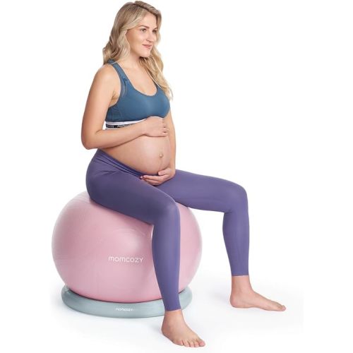 Momcozy BirthEase - Juego de bolas de embarazo, bola de parto con aplicación de cursos de viaje completo, PVC sin BPA y anti estallido, silla de bola de yoga para ejercicio con base de estabilidad
