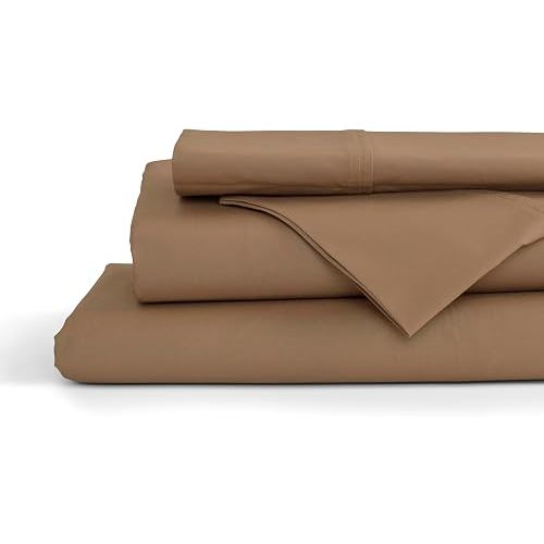 Linen Home 100% Cotton Percale Sheets Queen Size, Earthy Brown, Deep Pocket, 4 Pieces Set - 1 Flat, 1 Deep Pocket Fitted Sheet and 2 Pillowcases, Crisp Cool and Strong Bed Linen