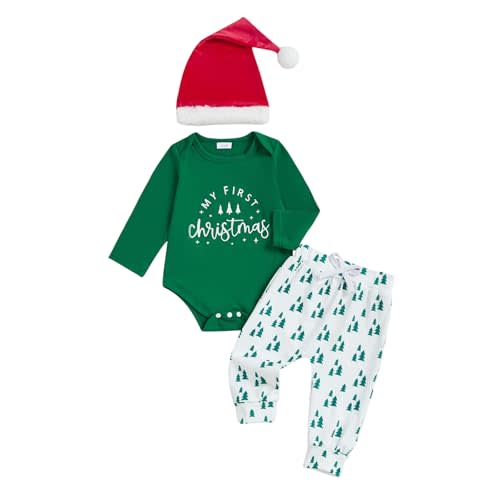 Newborn Baby Boy Girl Christmas Outfit Gingerbread Man Christmas Tree Romper Bodysuit Pants Hat Set Xmas Clothes