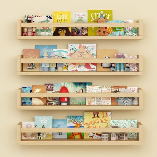 Aoibox Set of 4 Wall Mounted Kids Bookshelves Durable Wood Floating Nursery Shelves for Toy Storage and Decor 23 Inch