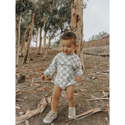 “MAMA’S BOY” CHECKERED ROMPER