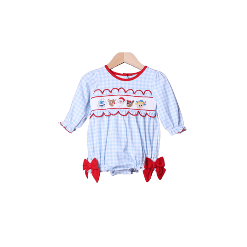 Smocked Reindeer Friends Gingham Bow Bubble
