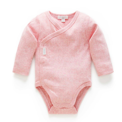 Pink Pointelle Long Sleeve Wrap Bodysuit - Purebaby