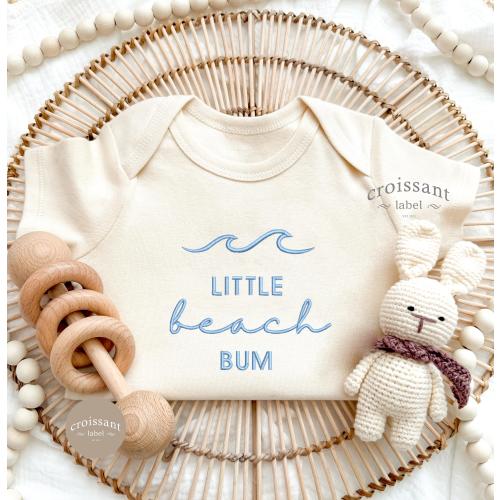 Little Beach Bum Baby Onesies®, Embroidered Funny Pregnancy Announcement, Vacation Surfing Gift, Baby Bodysuit, Beach Baby Shower Gift, Wave