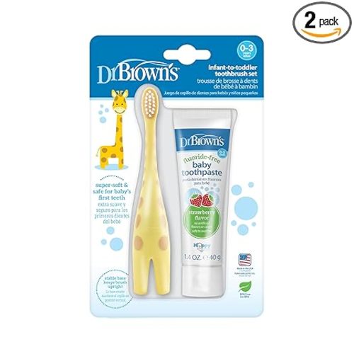 Dr. Brown's Infant-to-Toddler Toothbrush, Giraffe & Strawberry Toothpaste Set