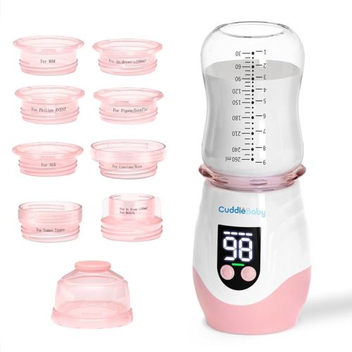 Portable Bottle Warmer for Travel, Cordless Baby Bottle Warmer, Rechargeable Bottle Warmer with 8 Adapters, 1 Milk Powder Container, Compatible with Most Bottle, Fast Heating, Pink