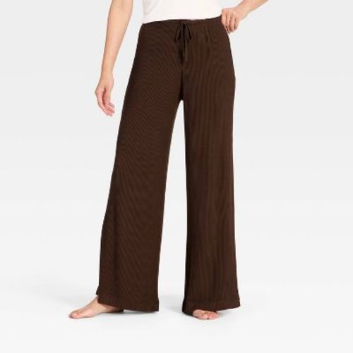 Women's Cozy Ribbed Wide Leg Pants - Auden™ Chocolate Brown L
