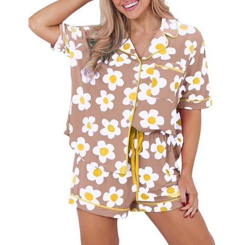 KevaMolly Women Floral Notch Collar 2 Piece Holiday PJ Set