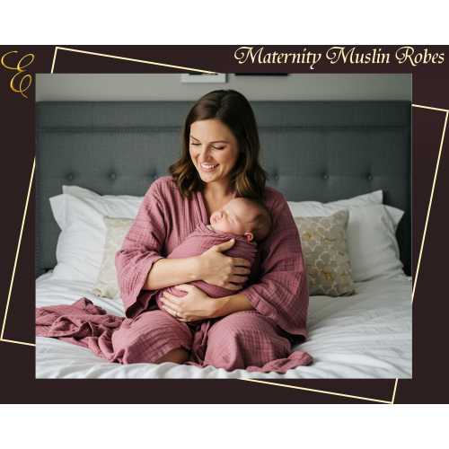 Muslin Maternity Robe and Newborn Swaddle | Cozy, Breathable & Stylish Muslin Robes with Baby Wrap for Hospital | Matching Baby Swaddle Set