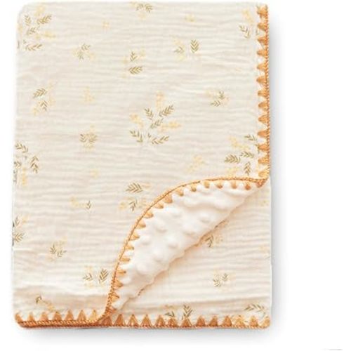 Baby Muslin Cotton Thick Blanket Dotted Backing Double Layer Soft Newborn Receiving Blanket 40x40Inch Flower Pattern