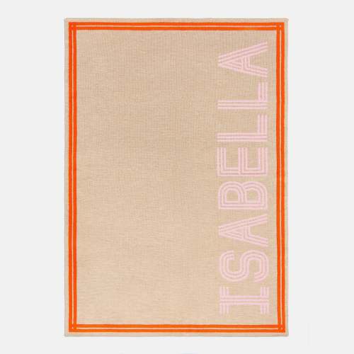 Your Name In Stripes Custom Blanket - Tan / Pink