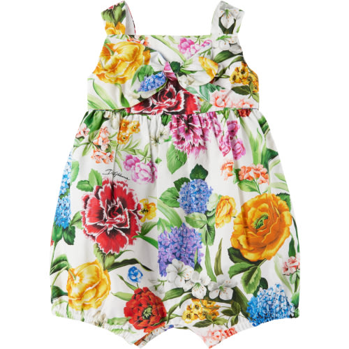Baby Multicolor Floral-Print Poplin Romper
