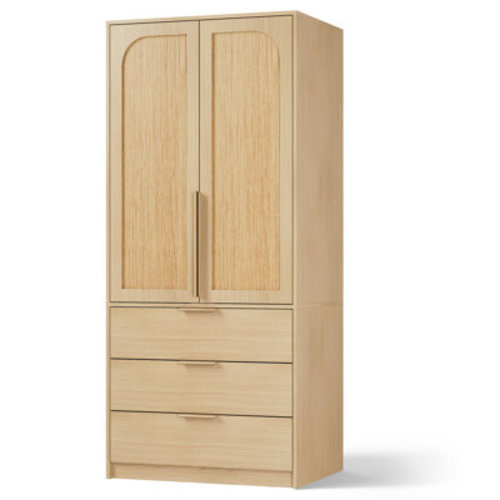 Armoire Wardrobe Closet with Drawers, 69.5" Wooden Wardrobe Cabinet with Hanging Rod, 2 Doors Clothing Storage Cabinet | Wayfair