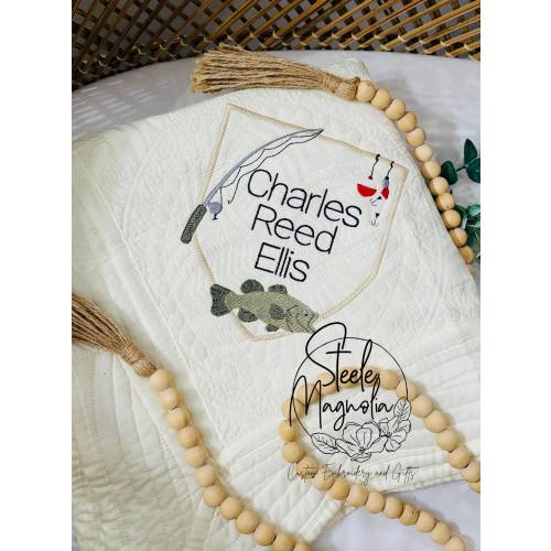 Fishing Nursery Decor Personalized Quilt Custom Baby Heirloom Quilt Embroidered Blanket for Baby Blanket for Baby Shower Gift for baby boy