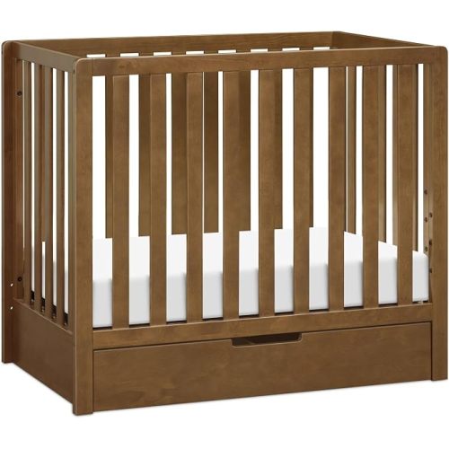 Carter's by Davinci Colby 4-in-1 Mini Baby Crib w/Trundle Drawer - Walnut | GREENGUARD Gold Certified Convertible Crib - Converts to Toddler Bed, Daybed & Full-Size Bed - 4 Adjustable Mattress Heights