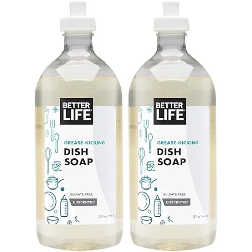 Better Life Dish Soap - Liquid Dishwashing Soap with Vitamin E and Aloe for Home & Kitchen Sink - No Gloves Required Kitchen Soap for Sensitive Skin - 22oz (Pack of 2) Unscented