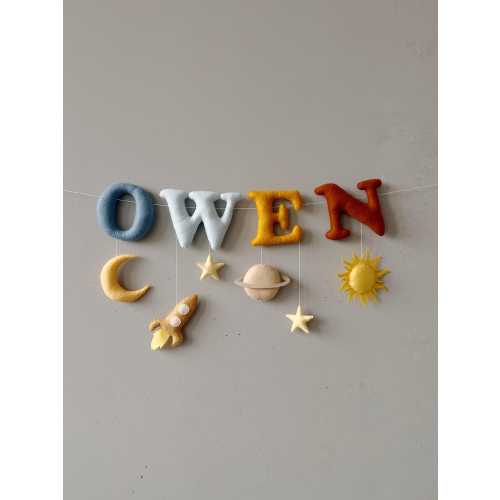 Custom Name Felt Banner – Space Theme Nursery Decor