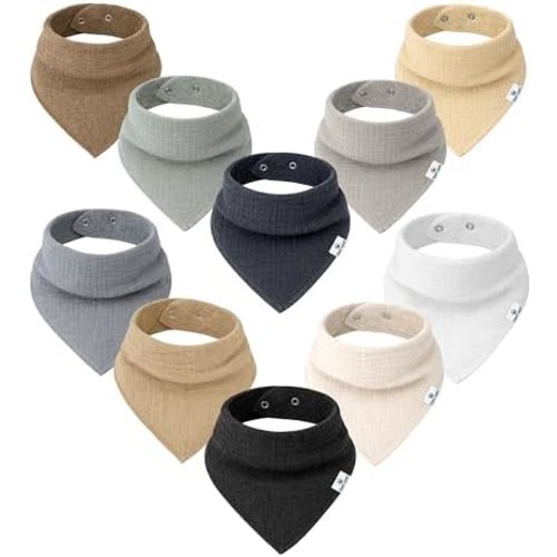 DiaperSquad's Baby Bibs for Drooling and Teething, Bibs for Boys, Baby Girl - Solid Cotton Baby Drool Bibs (Neutral - 100% Muslin, Muslin Cotton)