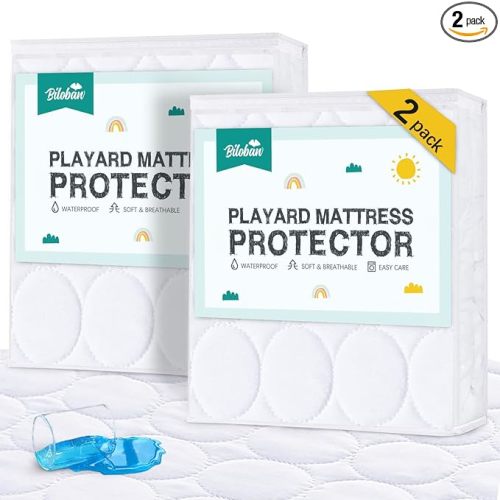 Pack and Play Mattress Pad Sheets Waterproof 2 Pack, Quilted Pack and Play Mattress Protector Cover Fitted Fits for Graco Pack n Play Playard Mattress/Playpen Mattress, White, 39" x 27"