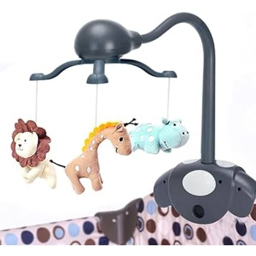 Baby Crib Mobile for Pack and Play,Bassinet Mobile with Music,Rotation,Nursy Lights,Natural Sounds,Timer Function,Starlight Projection,Pack n Play Crib Mobile Toys for Newborn Baby