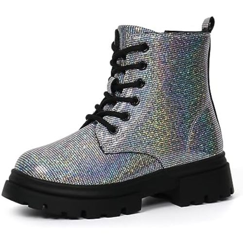 starmerx Girls Ankle Boots Lace Up Combat Boot Side Zipper Comfortable Boys Boots