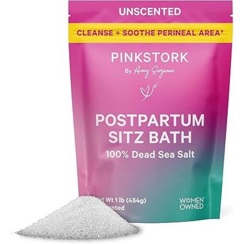 Pink Stork Postpartum Sitz Bath Soak: Dead Sea Salt for Perineal Care & Cleansing, Postpartum Recovery, Labor and Delivery Essentials, Women-Owned, Unscented, 16 oz