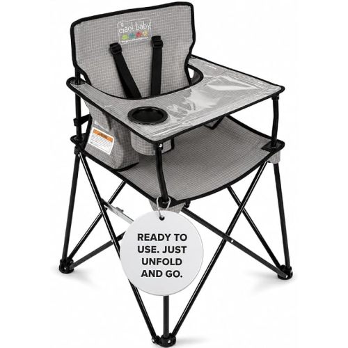 ciao! baby Portable High Chair, for Travel and Camping, Grey Check