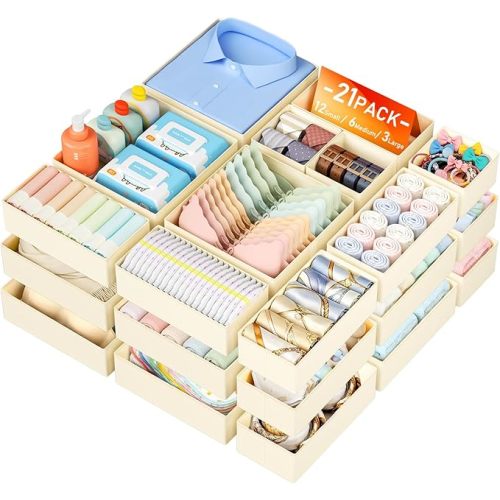 DIMJ Drawer Organizer Clothes Storage - 21 Pack Baby Dresser Organizer for Nursery Closet Organization, Fabric Drawer Organizer Bins for Underwears Socks Bras, Foldable Storage Dividers for Bedroom