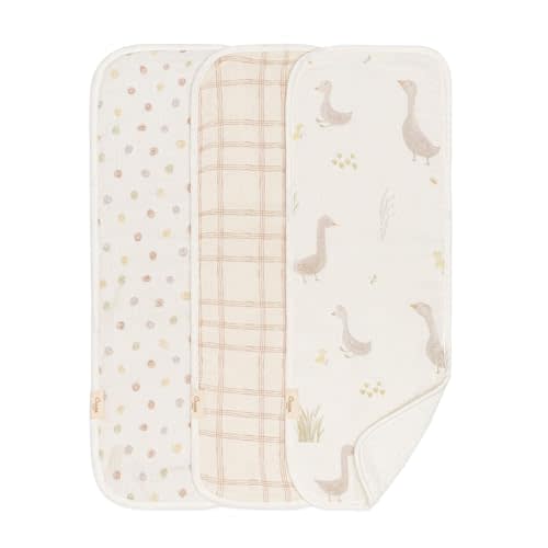 Crane Baby Burp Cloth Set, 3-pc. Charlie Farmhouse Goose Collection, Soft 100% Cotton Muslin Burping Cloths for Baby Boys &Girls, Newborn Burp Rags, Baby Must Haves for Newborns, Farm Nursery Decor