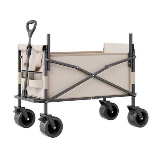 5 cu. ft. Beige Fabric Folding Collapsible All Terrain Outdoor Portable Utility Wagon Garden Cart, 200 lbs. Capacity