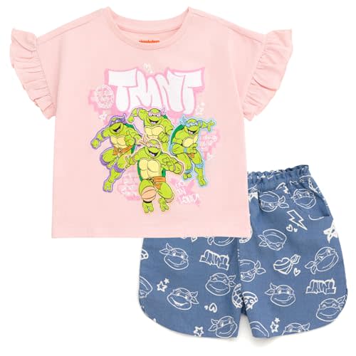 Teenage Mutant Ninja Turtles Girls T-Shirt and Chambray Shorts Outfit Set Toddler to Big Kid Sizes (2T - 10-12)