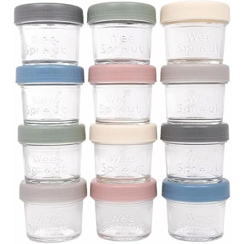 WeeSprout Glass Baby Food Storage Jars w/Lids (4 oz, 12 Pack Set)