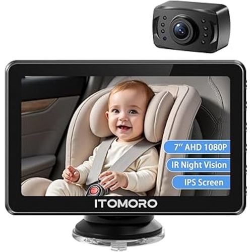 Itomoro Rear Facing Mirrors, 7'' HD 1080P Baby Car Camera, Infrared Night Vision Function Camera with 150° Wide View & 360° Rotatable Easy Installation in 5 Mins