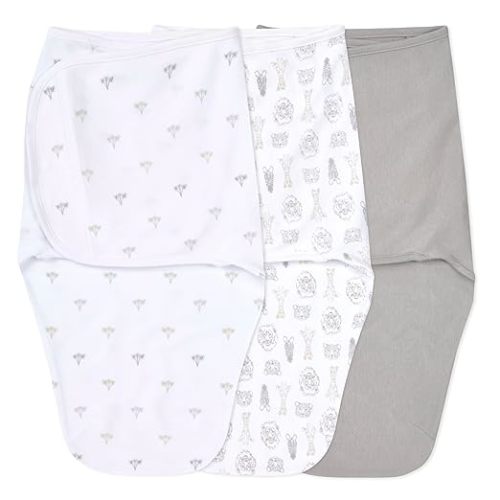 aden + anais Easy Swaddle Wrap, Newborn Wearable Swaddle Blanket, Adjustable Fasteners, 100% Cotton, 3 Pack, 0-3 Months, On Safari