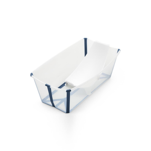 Stokke Flexi Bath Foldable Baby Bath Tub with Temperature Plug & Infant Insert - Transparent Blue