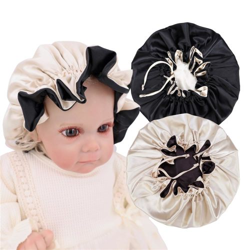 Baby Silk Satin Bonnet Hair Care Cap Hat for Infant Toddler Kids Adjustable Reversible Sleep Caps Hair Wrap Bonnets