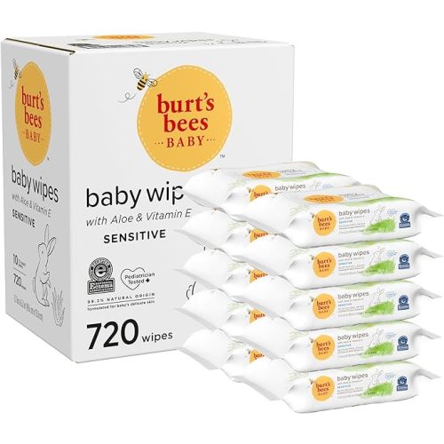 Burt's Bees Baby Wipes, Unscented, Natural Origin Baby Wipes for Sensitive Skin with Aloe and Vitamin E, 72 Count (Pack of 10)