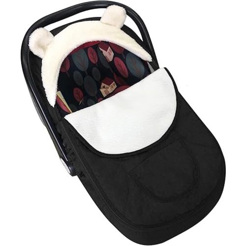 Baby Car Seat Cover for Infant Newborn - Universal Fitted 3-Season (Winter/Spring/Autumn) Canopy, Warm Breathable with Mesh Cover, Unisex for Baby Boy Girl - Black