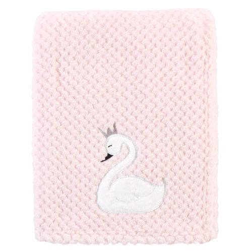 Hudson Baby Infant Girl Plush Waffle Blanket, Swan, One Size