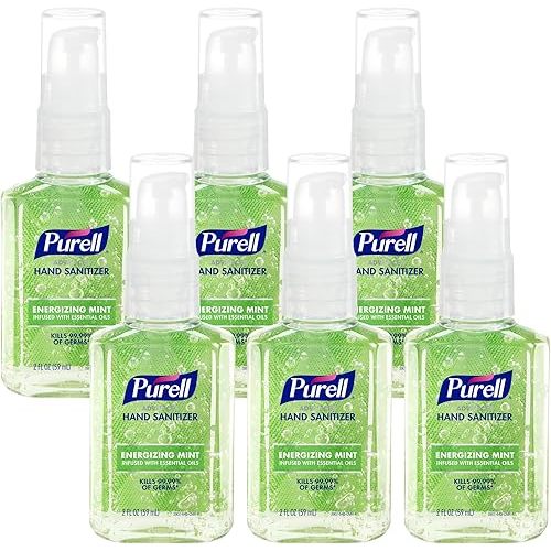 Purell Advanced Hand Sanitizer Gel Infused with Essential Oils, Energizing Mint, 2 fl oz Travel-Size Pump Bottle (Pack of 6) - 3907-04-EC