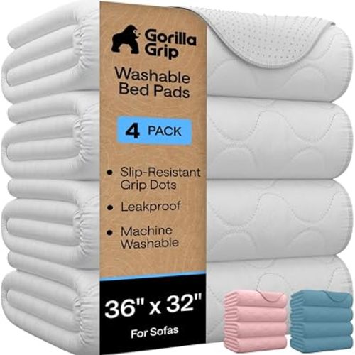 GORILLA GRIP Washable Reusable Underpads, 36x32, 4 Pack White