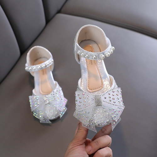 YYUIJK Girls Princess Dance Shoes Dance Party Princess Shoes Patent Touch Fastening Party Shoes Formal Lace Bowknot Flower Girl Shoes Anti-Slip Flats Rhinestones Mary Jane Shoes Pearl Silver 3 Years