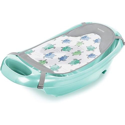 Summer Infant Splish 'n Splash 3-Stage Tub for Newborn to Toddler (Aqua) - Includes Fabric Sling, Cushioned Support, Parent Assist Tray, and Drain Plug