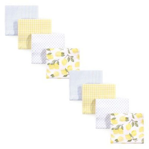 Hudson Baby Infant Girls Cotton Flannel Receiving Blankets Bundle Set, Lemons 8-Pack, One Size