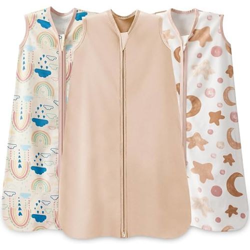 Wrrernsin Baby Sleep Sack 0-6 Months,100% Cotton TOG 0.5 Wearable Blanket for Newborn and Infant, 3 Pack 2-Way Zipper Lightweight Sleeping Bags for Toddler