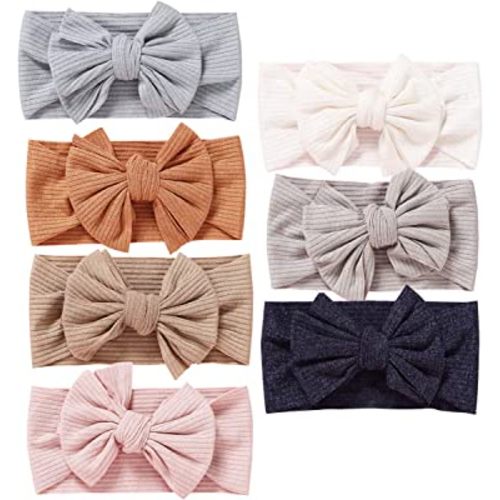Mookiraer Baby Girls Headbands with Bows Handmade Hair Accessories Stretchy Hairbands for Newborn Infant Toddler Baby Essentials (Figure 7pcs)