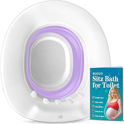 RUGUO Sitz Bath for Toilet Seat - Yoni Steam Seat - Sitz Bath for Hemorrhoids and Postpartum Care - Portable Bidet BPA Free - Foldable Basin for Epsom Salt Soak - Purple